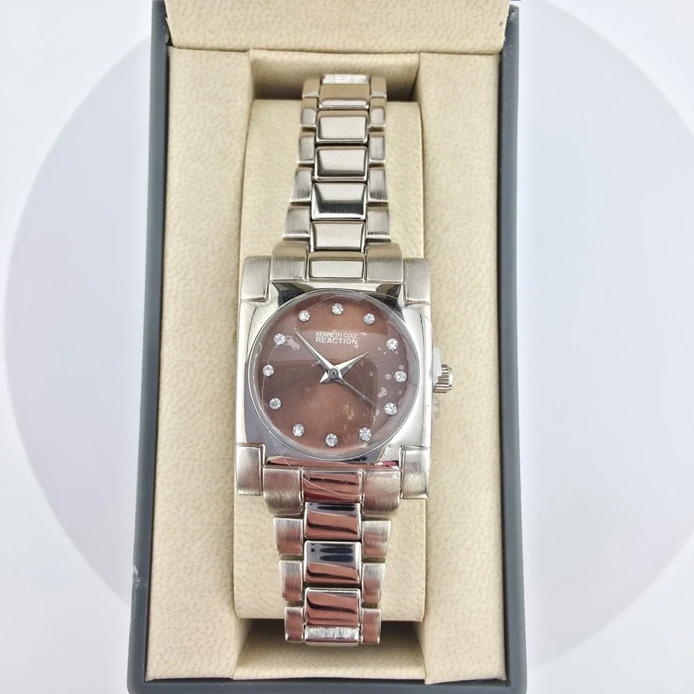 New! KENNETH COLE REACTION Ladies Watch Crystal Indices St. Steel 6.75